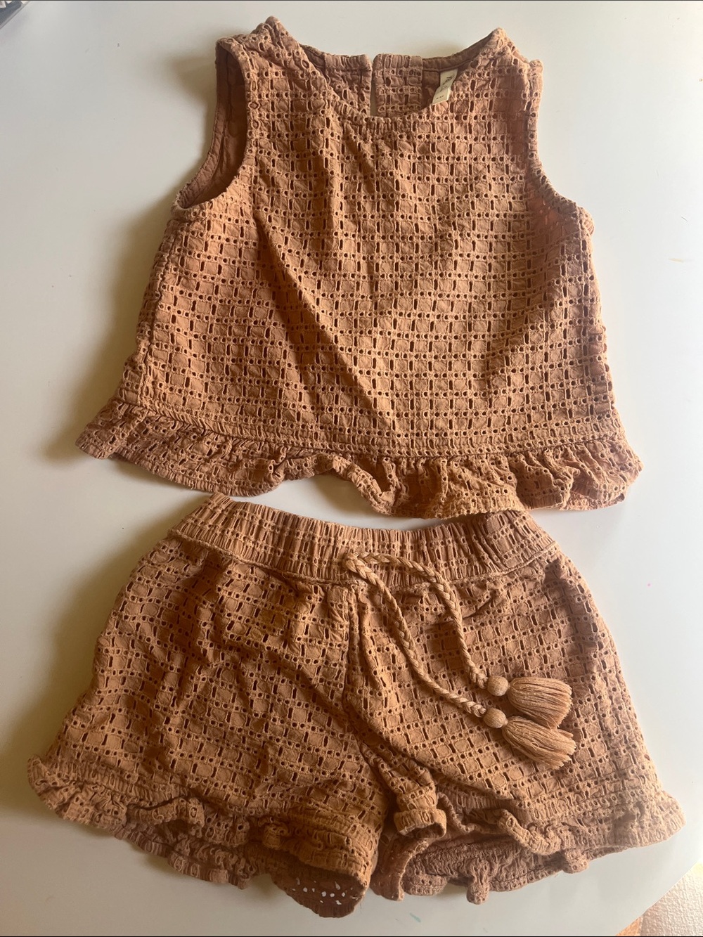 Rylee + Cru Rust Eyelet Tank Top & Tassel Shorts Set GUC size 4/5y